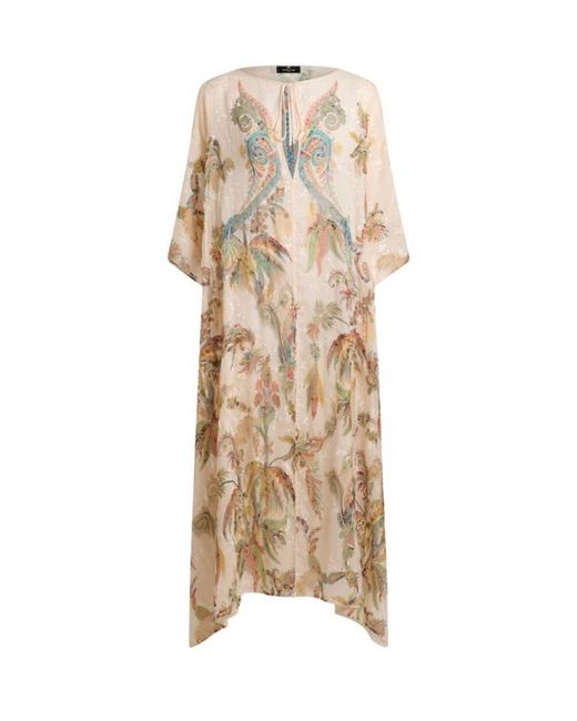 Etro Natural Crepon Kaftan With Embroidery And Paisley Foliage Motif
