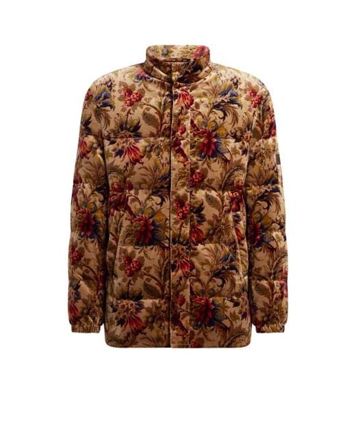 Etro Brown Cotton Velvet Down Jacket With Floral Print for men