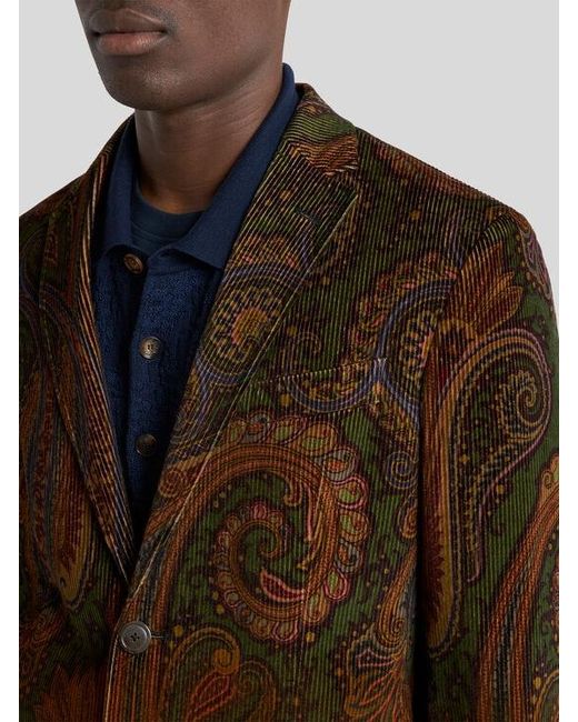 Etro Brown Single-Breasted Cotton Corduroy Jacket With Placed Degradé Paisley Print for men