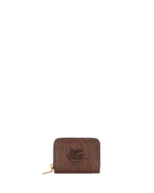 Etro Brown Arnica Coin Purse With Pegaso Detail