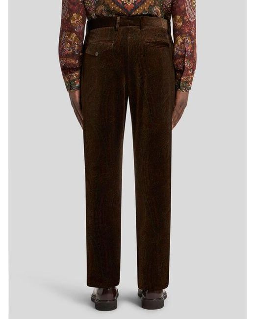 Etro Brown Straight-Leg Cotton Velvet Trousers With Arnica Motif for men