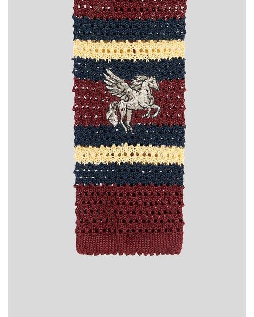 Etro White Knit Silk Tie With Stripes And Pegaso for men