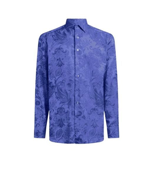 Etro Blue Cotton Jacquard Shirt for men