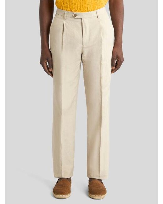 Etro Natural Regular-Fit Silk-Blend Trousers With Pleat Detail for men