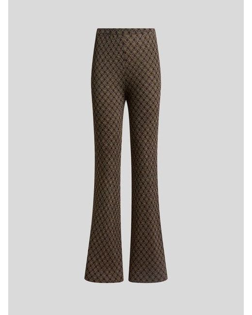 Etro Brown Fit-And-Flare Jacquard Trousers With Micro Diamond Motif