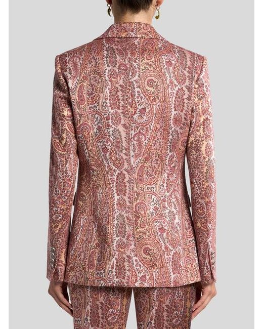 Etro Brown Single-Breasted Cotton-Blend Jacquard Jacket With Paisley Foliage Motif