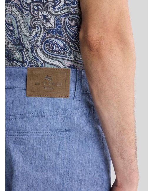Etro Blue Straight-Leg Linen-Blend Denim Jeans With Pressed Creases for men