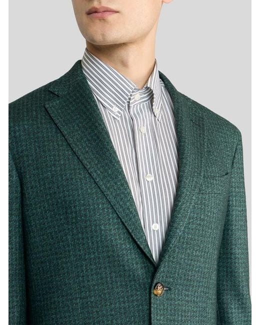 Etro Green Single-Breasted Silk And Cashmere Jersey Jacket With Houndstooth Motif for men