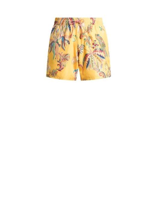 Etro White Swim Shorts With Placed Parrot And Palm Tree Print for men