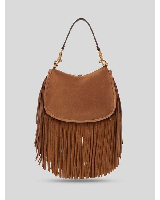 Etro Brown Medium Suede Pony Bag With Fringes