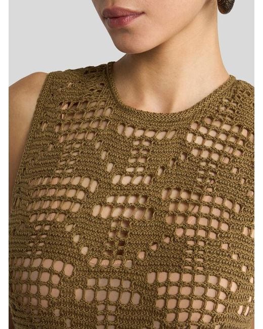 Etro Natural Crochet-Effect Cotton Knee-Length Dress With Fringing