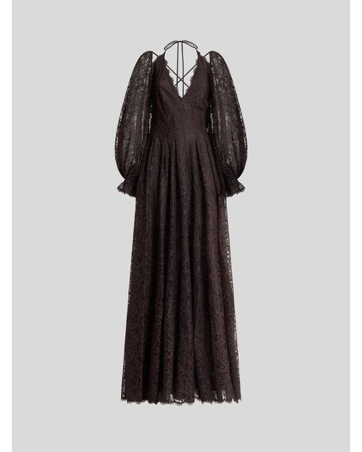 Etro Black Long Lace Dress With Paisley Motif