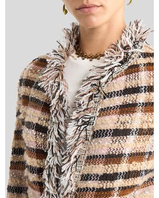 Etro White Wool-Blend Jacquard Jacket With Fringing