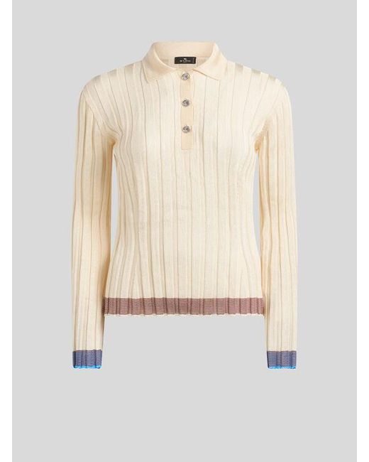 Polo Côtelé Avec Boutons Pegaso, Femme, Taille Etro en coloris White