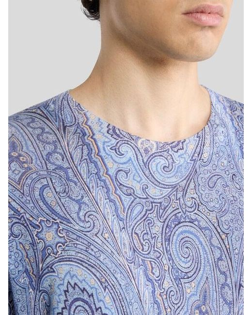 Etro Blue Silk And Cashmere Sweater With Floral Arnica Motif for men
