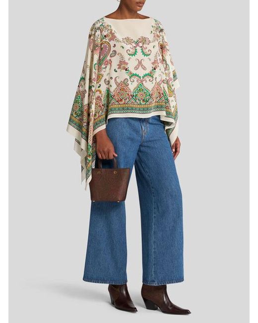 Etro White Floral Paisley Silk Poncho