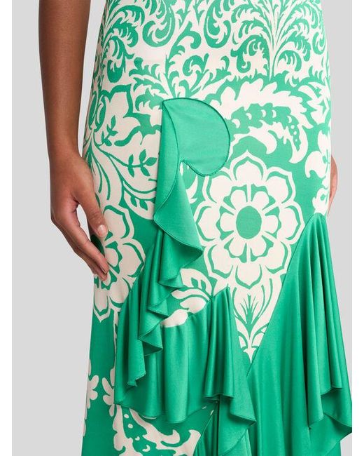 Etro Green Asymmetric Jersey Skirt With Flounce And Print