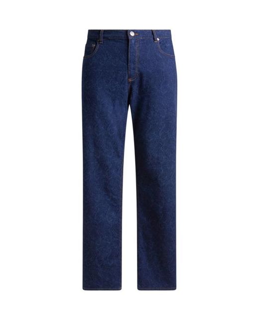 Jean Droit En Denim Jacquard À Motif Paisley Fleuri, Homme, Taille Etro pour homme en coloris Blue
