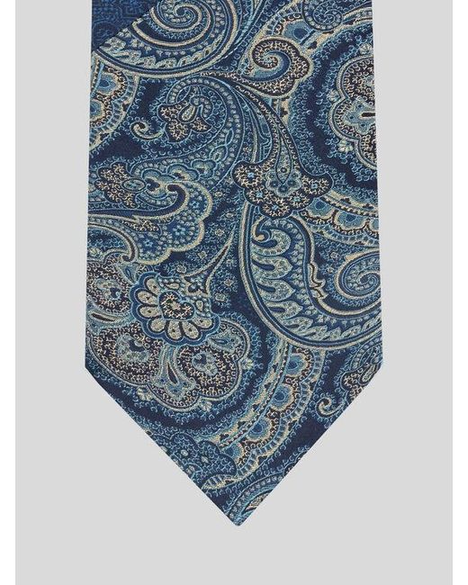 Etro Blue Silk Jacquard Tie With Patchwork Design for men