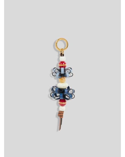 Etro White Leather Charm With Flowers And Marbles