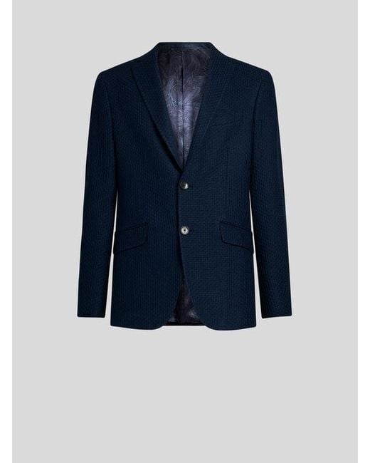 Etro Blue Worked Weave Jersey Jacket for men