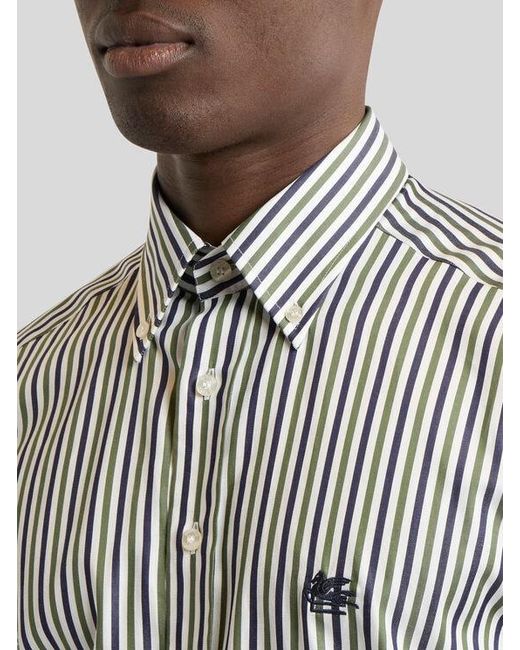 Etro Gray Cotton Shirt With Vertical-Stripe Pattern for men
