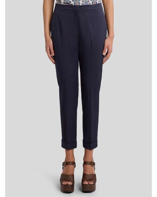 Etro Blue Cropped Stretch Cotton Trousers