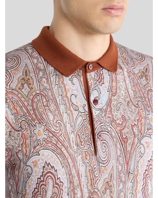Etro Red Silk- And Cashmere-Blend Polo Shirt With Floral Paisley Motif for men