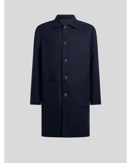 Etro Blue Reversible Wool-Blend Coat for men