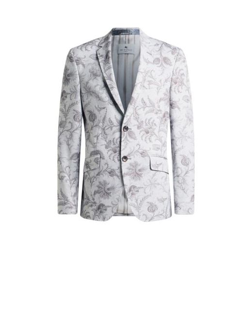 Etro White Single-Breasted Cotton-Blend Jacket With Floral Motif for men