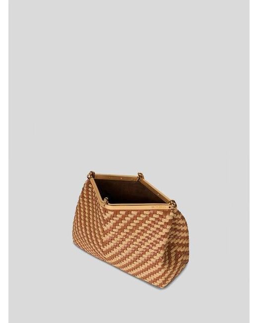Etro Brown Medium Woven Leather And Raffia Vela Bag