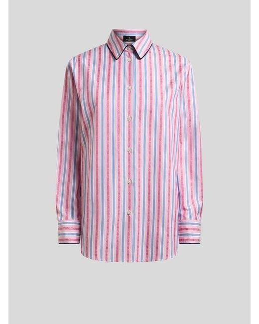 Etro Pink Cotton Jacquard Shirt With Trim And Fil Coupé Stripe Motif
