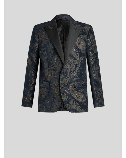 Etro Black Jacquard Blazer With Embroidery for men