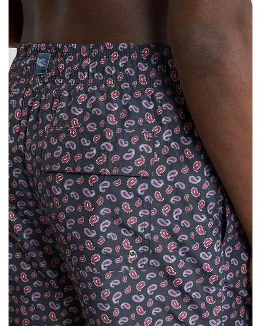 Etro Blue Swim Shorts With Micro Paisley Motif for men