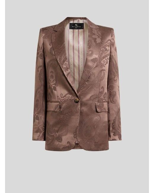 Etro Brown Jacquard Single-Breasted Jacket With Floral Paisley Motif