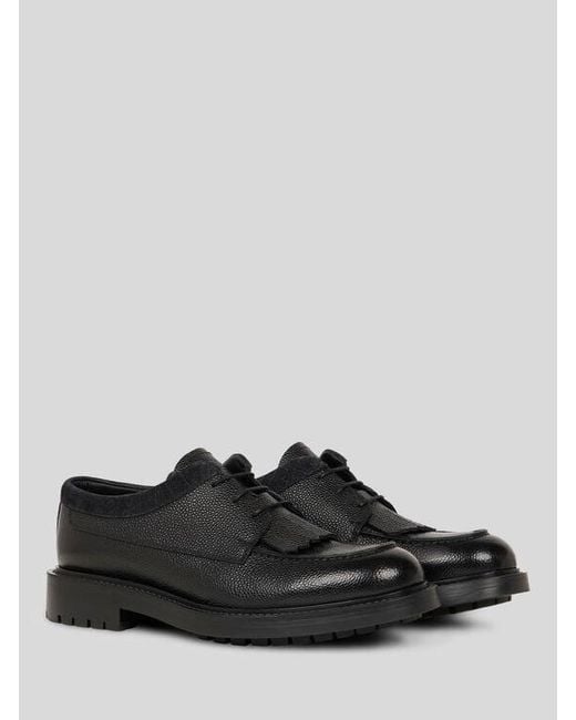 Etro Black Lace-Up Grained Leather Loafers for men