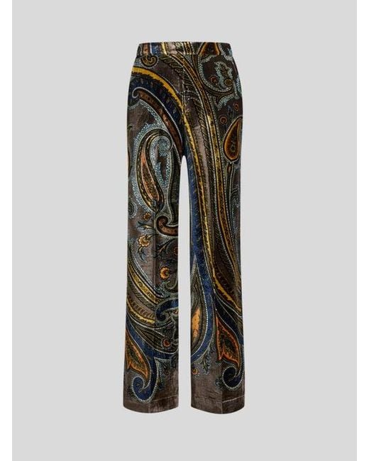 Etro Multicolor Straight-Leg Velvet Trousers With Paisley Motif