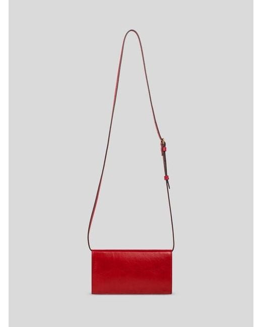 Etro Red Leather Pony Wallet With Shoulder Strap