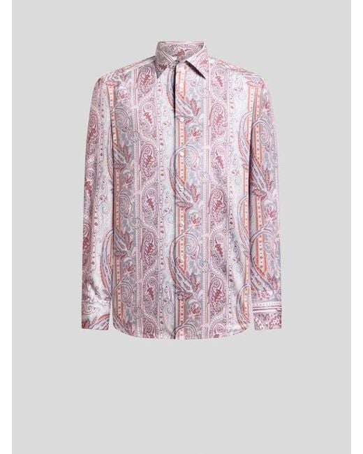 Etro Pink Paisley Cotton Satin Shirt for men