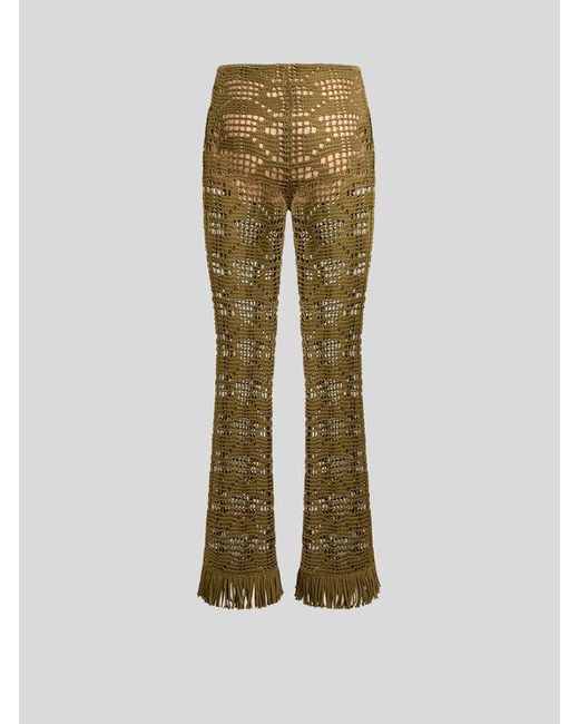 Etro Natural Crochet-Effect Cotton Flared Trousers With Fringing