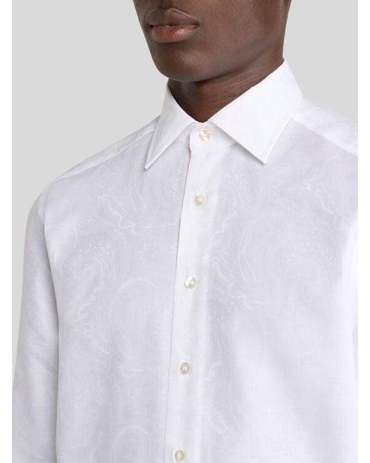Etro White Floral Cotton Jacquard Shirt for men