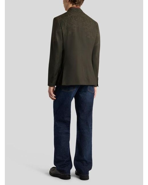 Etro Black Single-Breasted Wool Jacket With Placed Print for men