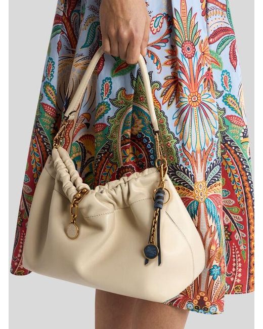 Etro White Nappa Leather Charm With Chain And Pegaso Coin