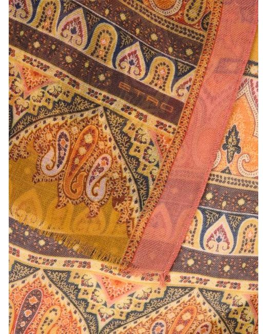 Etro Brown Cashmere Scarf With Paisley Motif for men