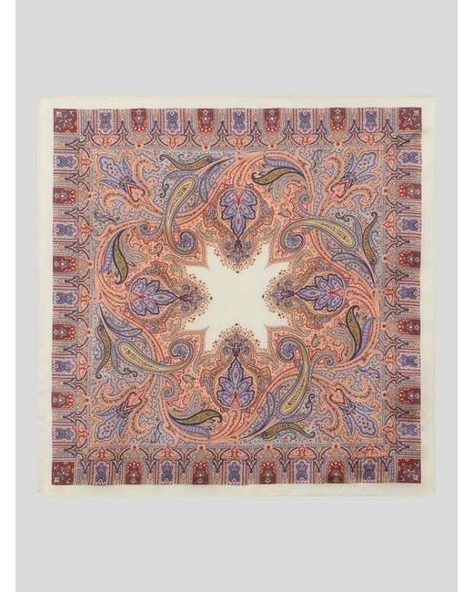 Etro Pink Silk Pocket Square With Geometric Paisley Motif for men