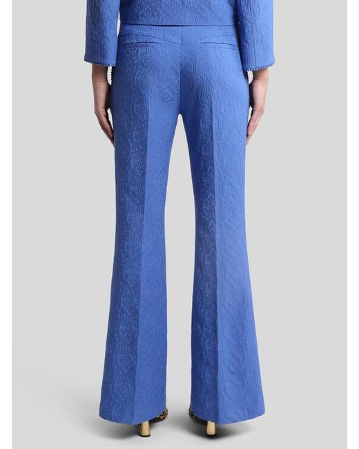 Etro Blue Flared Paisley Jacquard Trousers