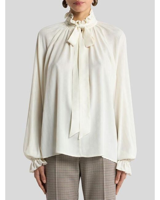 Etro White Silk-Blend Jacquard Blouse With Silk Scarf And Paisley Motif