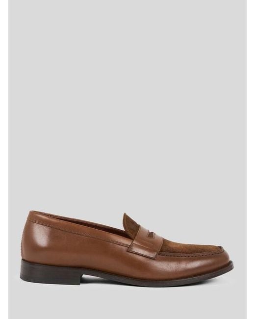 Etro Brown Leather Loafers With Paisley Detail for men
