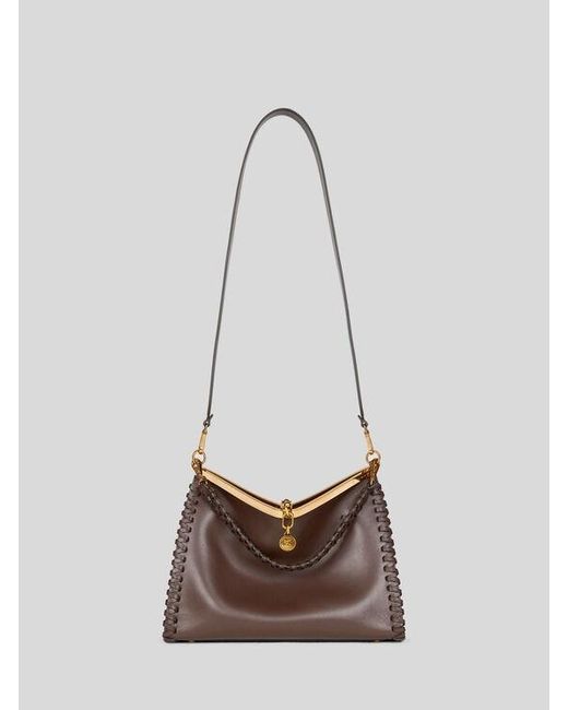 Etro Brown Medium Vela Bag With Thread Work