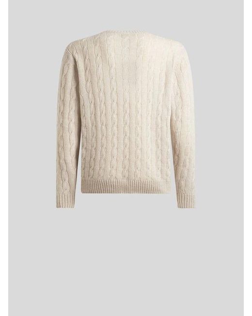 Etro White Cable-Knit Cashmere Sweater for men